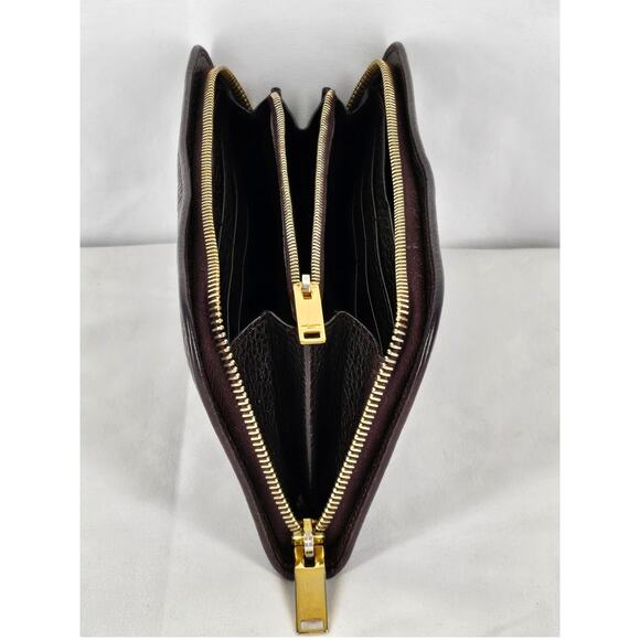 SAINT LAURENT PARIS Dark Brown Leather Continental Wallet - Gold-Tone Hardware - Picture 9 of 13